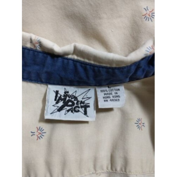 Vintage Sudden Impact Womens Patterned Button Down Shirt Size Large Beige Khaki - Picture 4 of 5
